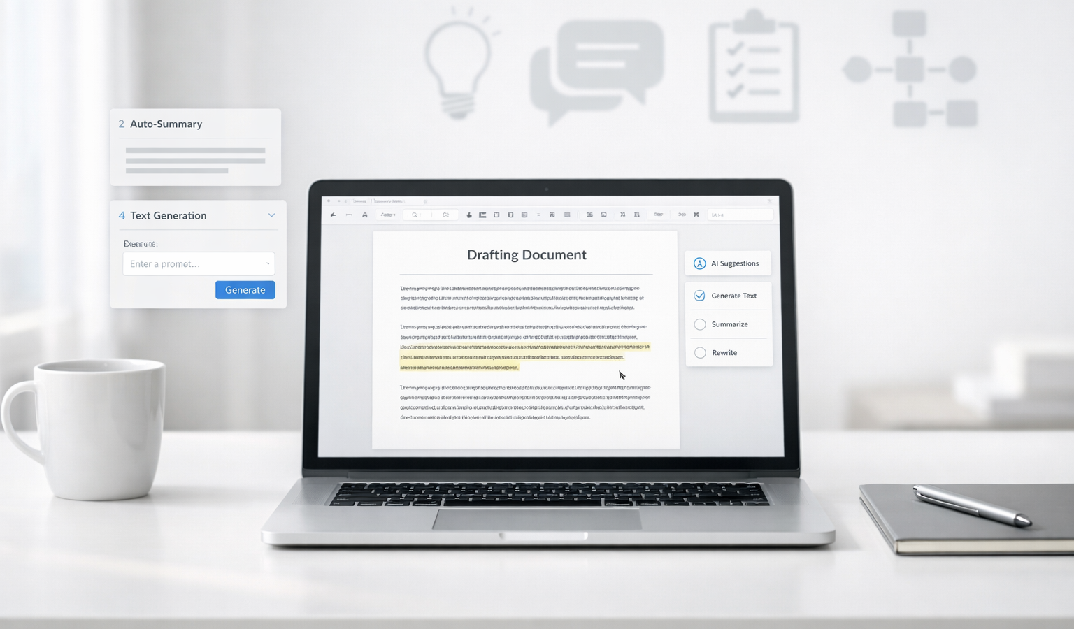Modern office scene representing AI creating a first draft for repetitive business work.